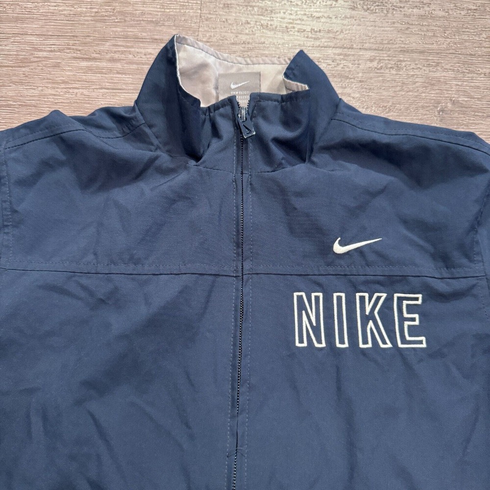 Vintage Nike Jacket Youth Small 8 Blue Gray Zip Lined Windbreaker Silver Tag